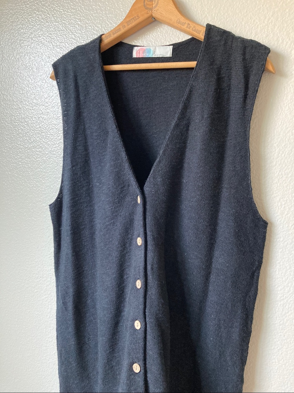 Free People Beach button front knit sweater long vest top lagenlook boho sz S